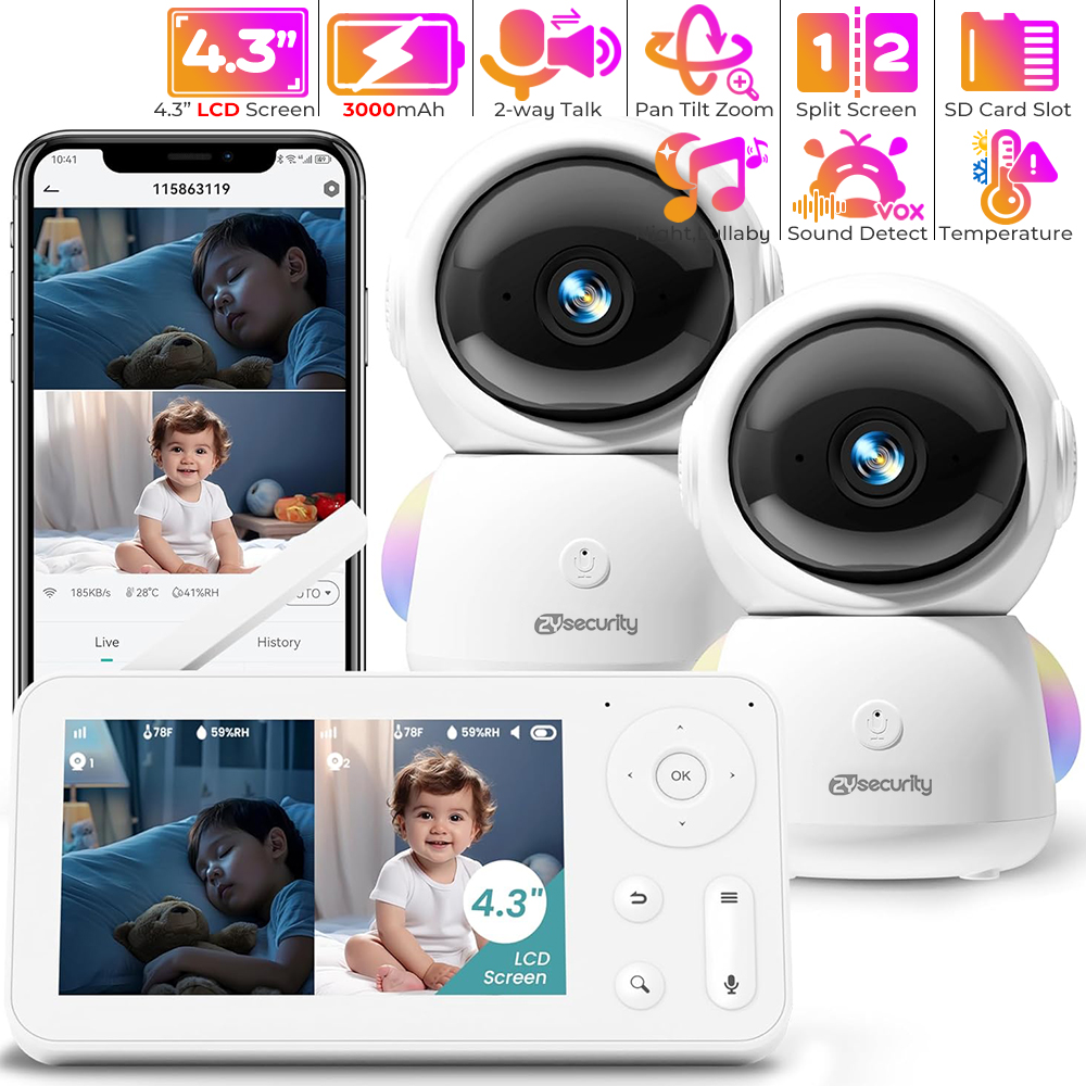 Audio Music Light - 2K Baby Monitor with 2 Cameras
