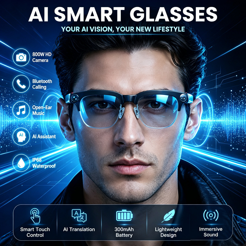 W630 Smart Glasses 800W HD Cam - Audio Music Image 评论和价格