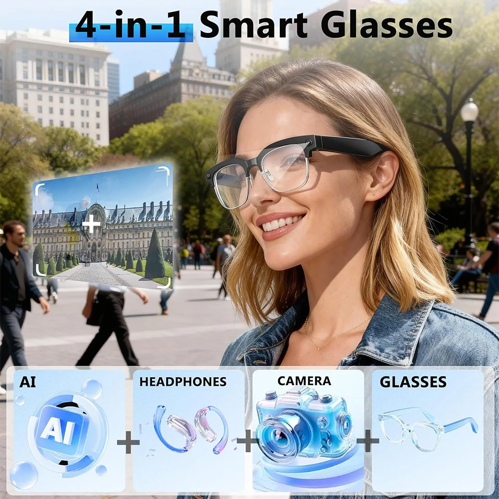 4K Smart AI Glasses 8MP Camera - Audio Music Recording 评论和价格