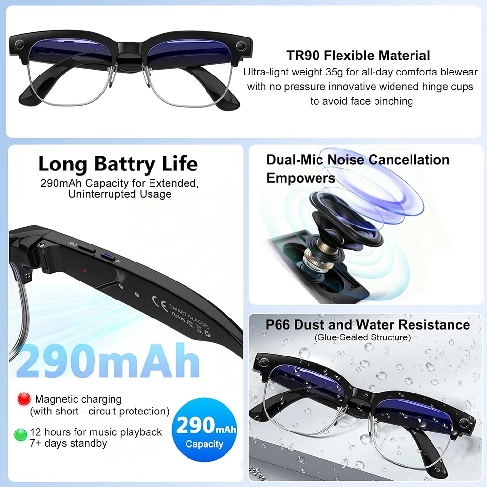 4K Smart AI Glasses 8MP Camera - Audio Music Recording 评论和价格