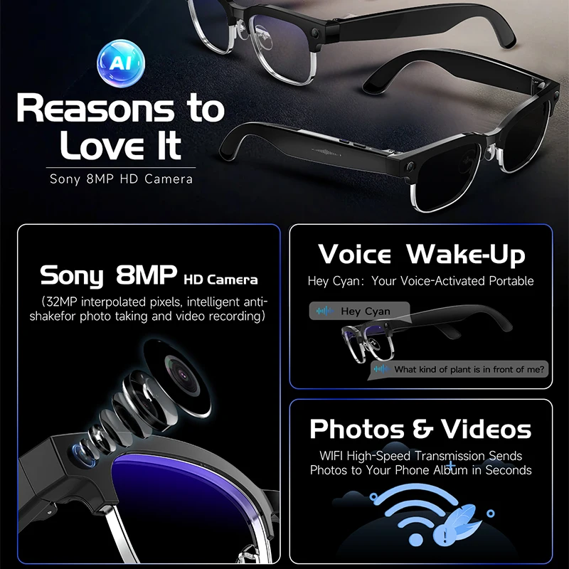 W630 Smart Glasses 800W HD Cam - Audio Music Image 评论和价格