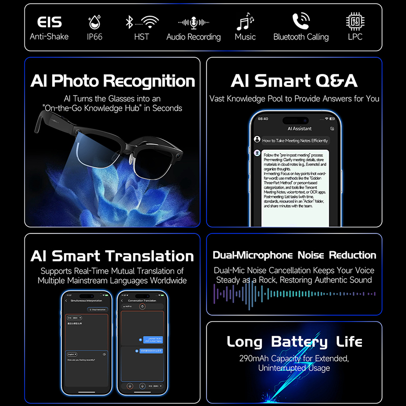 W630 Smart Glasses 800W HD Cam - Audio Music Image 评论和价格
