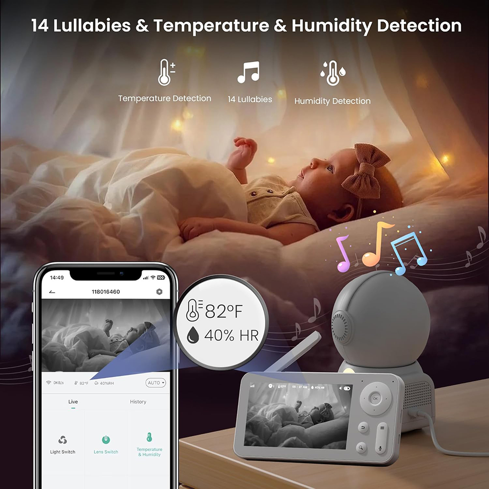 2K Baby Monitor with 2 Cameras - Audio Music Light 评论和价格